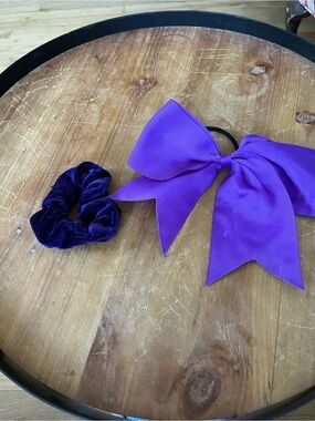 Purple Bow Hair Tie and Velvet Scrunchie Set for Kids